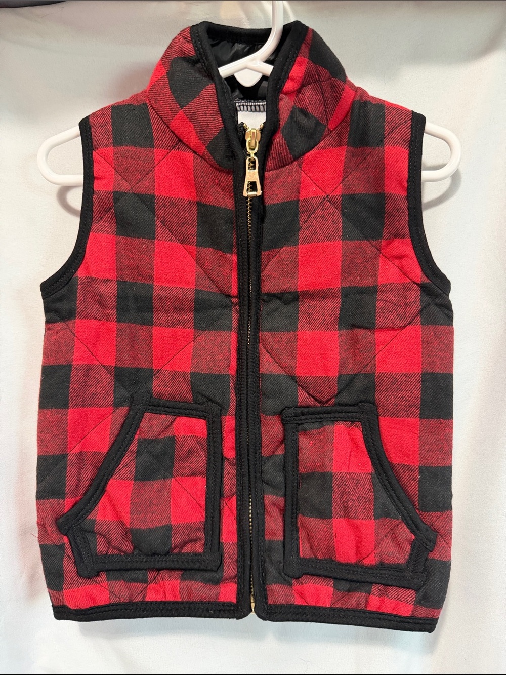 Kids Red & Black Buffalo Plaid Quilted Vest - Sleeveless Layering
